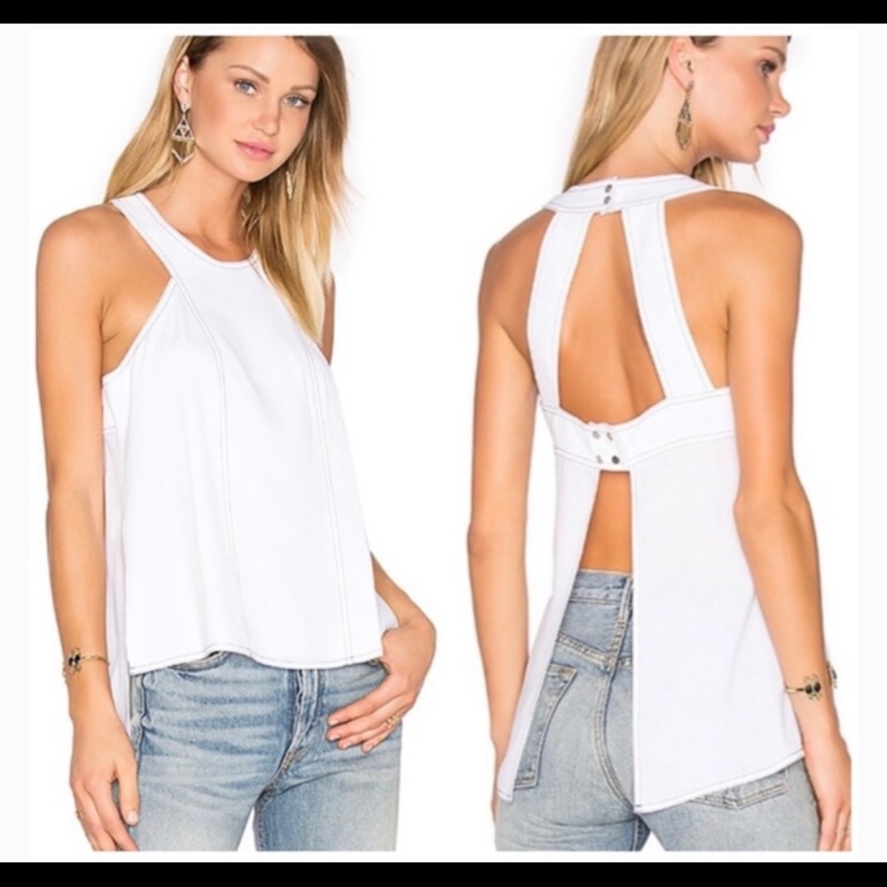 White open back BCBG Maxazria Tank w Black stitch